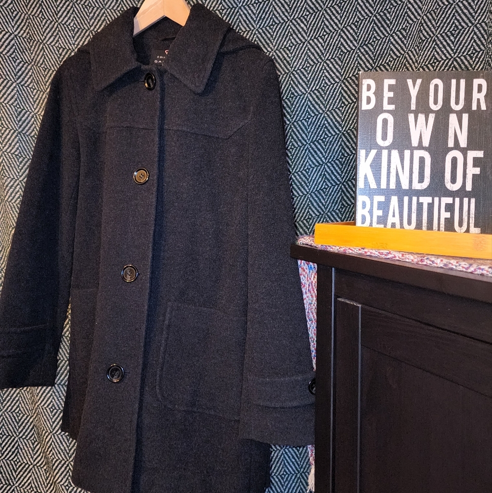 GC Collection by Gallery Dark Grey Wool Coat w/ Detachable Hood